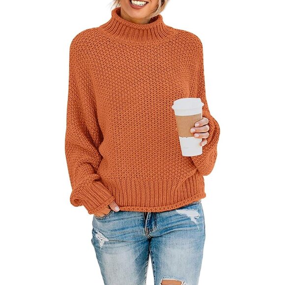 ZESICA Turtleneck Oversized Knit Sweater – Batwing Sleeve, Chunky Pullover Small - Picture 7 of 8